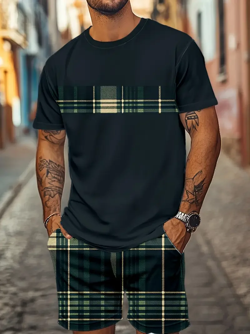 2025 casual and comfortable Summer chic outdoor activity 3D printed T-shirt set Printed Short Sleeve outdoor sport  set