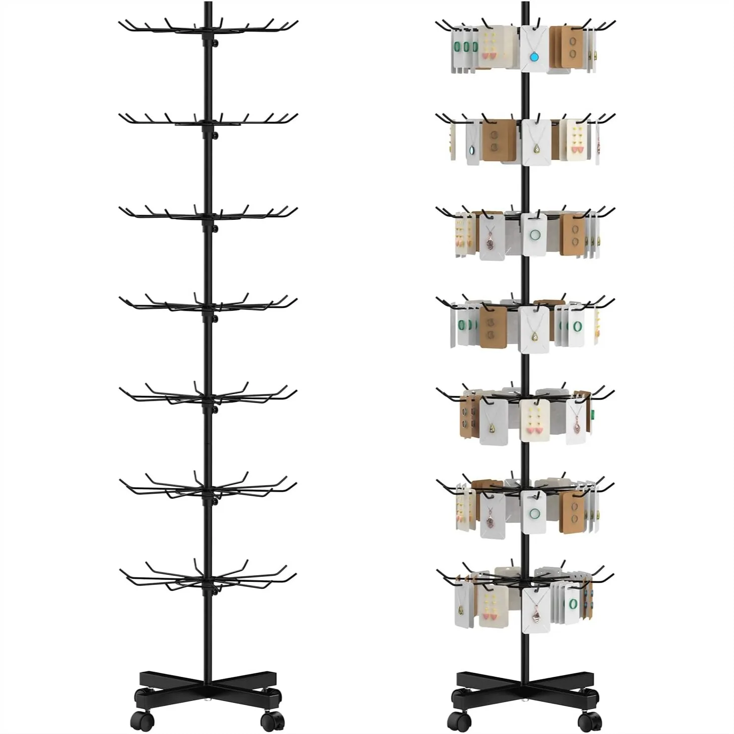 

7 Tier Rotating Retail Display Stand, Adjustable Height Spinner Rack for Jewelry, Keyrings, Hats, Toys, Black