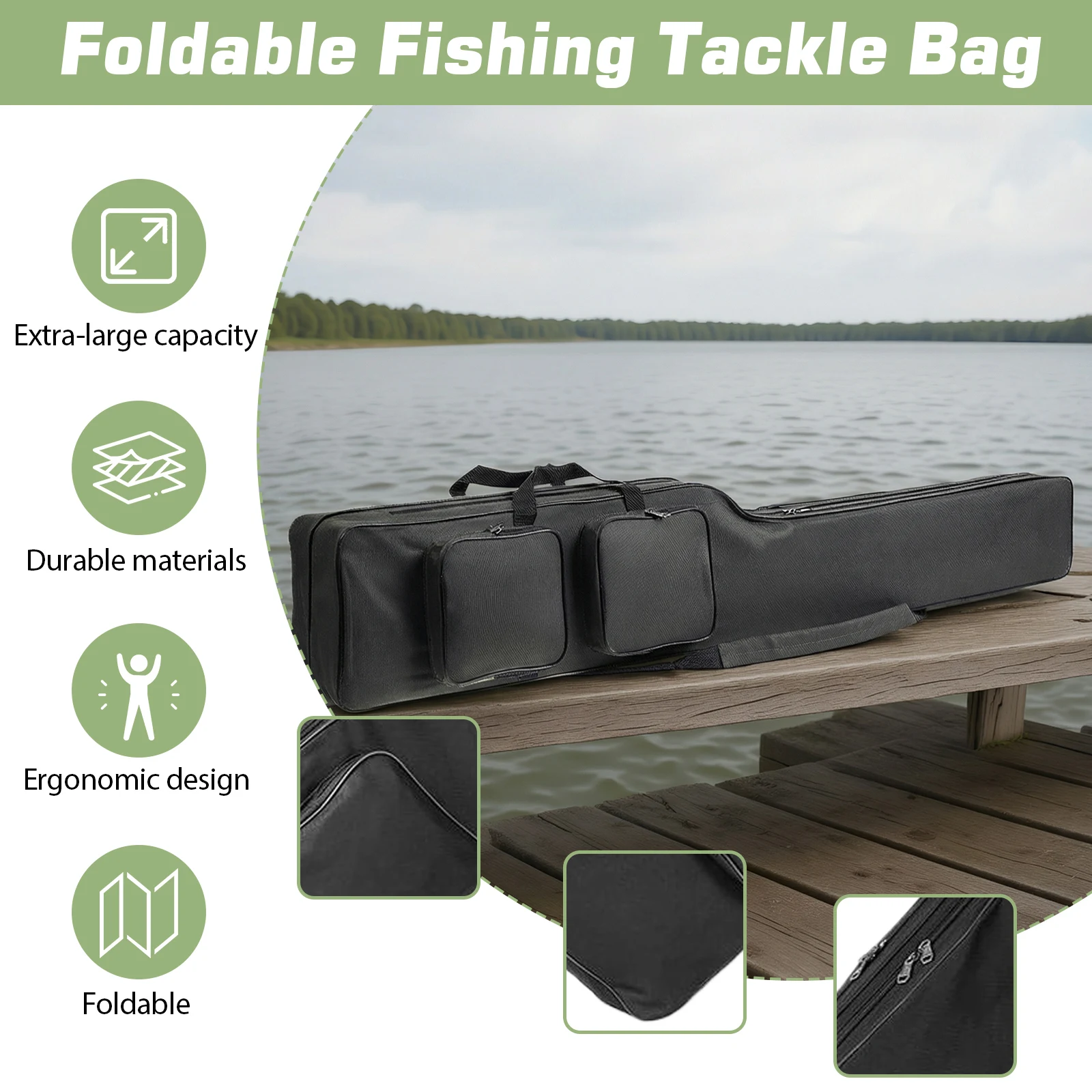 

Fishing Rod Bags 150cm Waterproof Oxford Fish Pole Carrier Case for Men (Black)