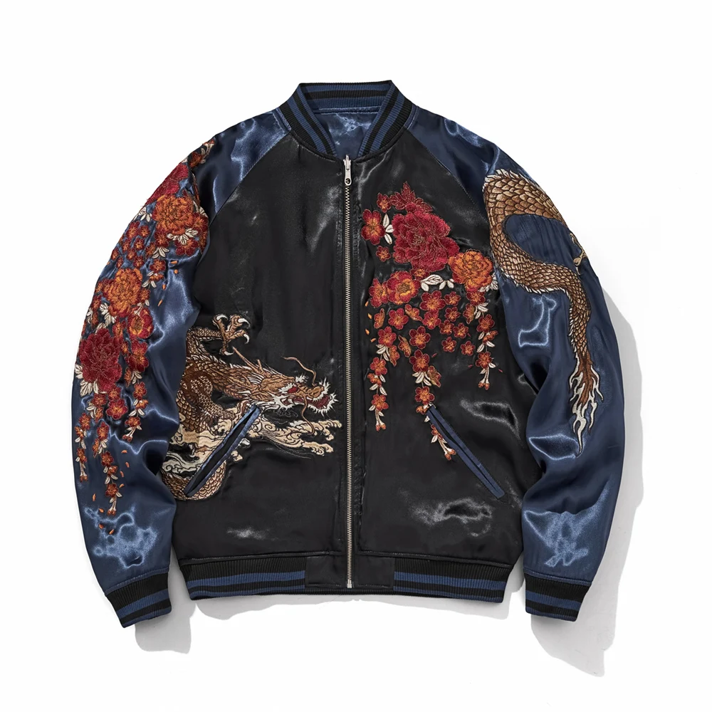 Hip Hop Chinese Dragon Embroidered Red Baseball Jacket Coat 2025 Men Motorcycle Jacket Streetwear Harajuku Clothing Autumn