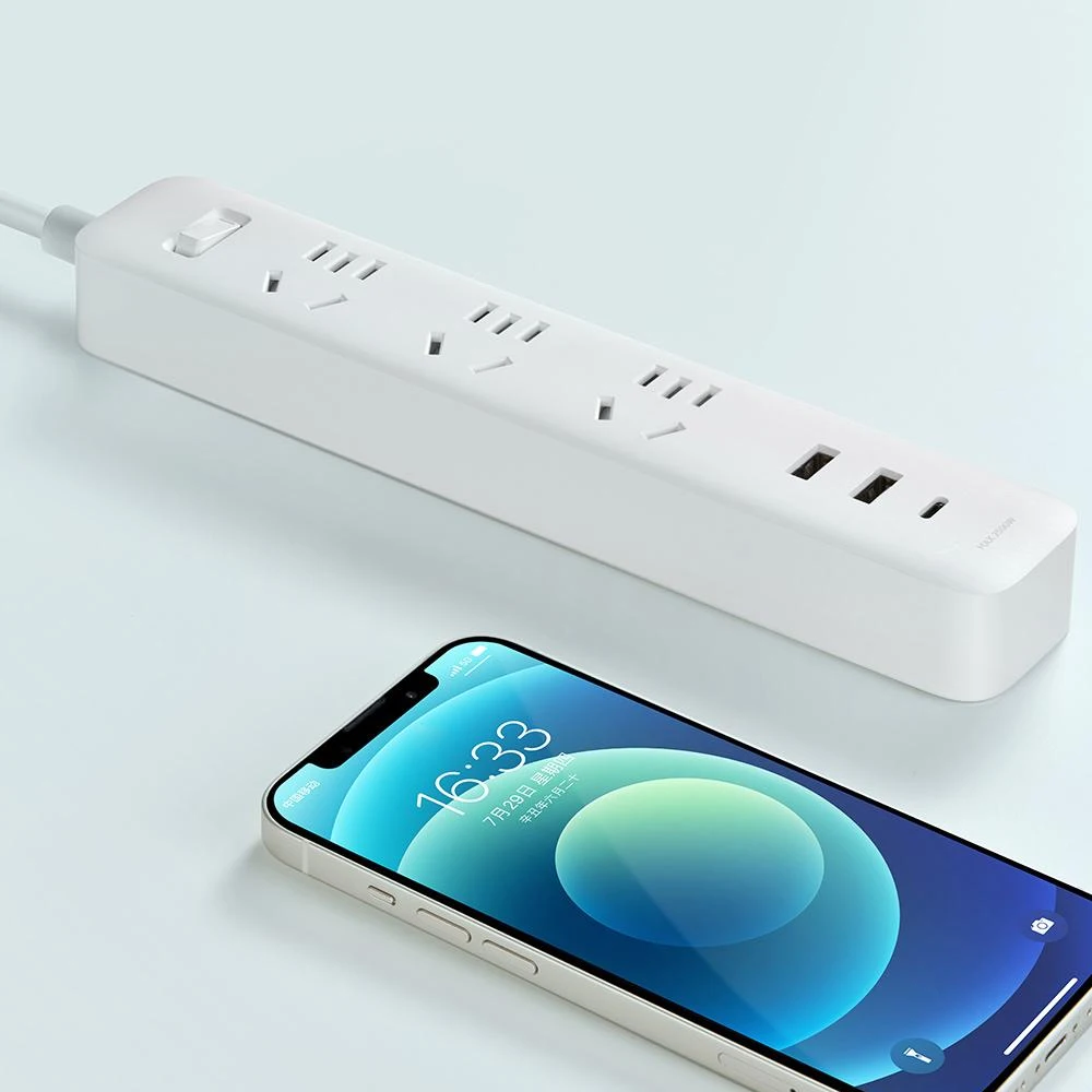 Original Xiaomi Power Strip 20W Fast Charging 3 Sockets 2 USB-A 1 Type-C Standard Plug Interface Patch Board Extension Lead 1.8m