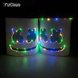 Halloween Light Up Neon Full Face Mask Luminous LED DJ Marshmellow Mask Headgear Cosplay Music Festival Party Props Glowing Mask