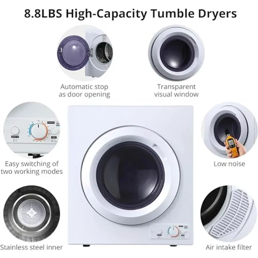 Portable 1400W Electric Clothes Dryer Machine 2.65 Cu. Ft 120V Quick Dry Stainless Steel Laundry Dryer Wrinkle Resistant with