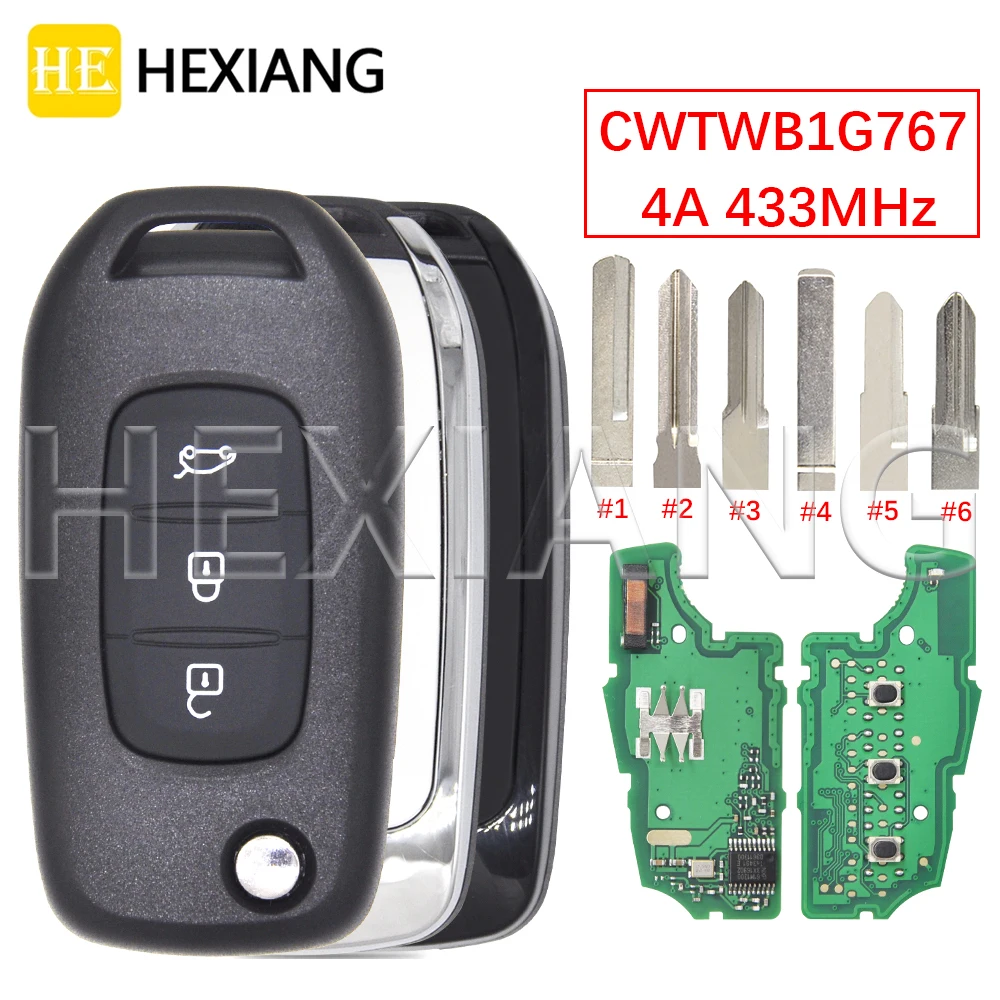 HE 433MHz 4A Chip CWTWB1G767 Car Remote Flip Key For Renault Kadjar Captur Megane3 Symbol Logan 2 Sandero 2 Dacia Duster