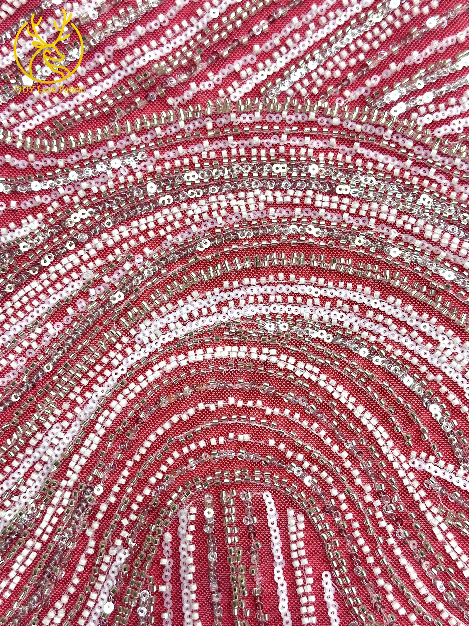 Große rote luxuriöse afrikanische Perlen-Spitzenstoffe 2026 – Neueste französische Pailletten-Spitzenstoffe für Damen-Abendkleider und festliche Kleider zum Nähen – Detail 10