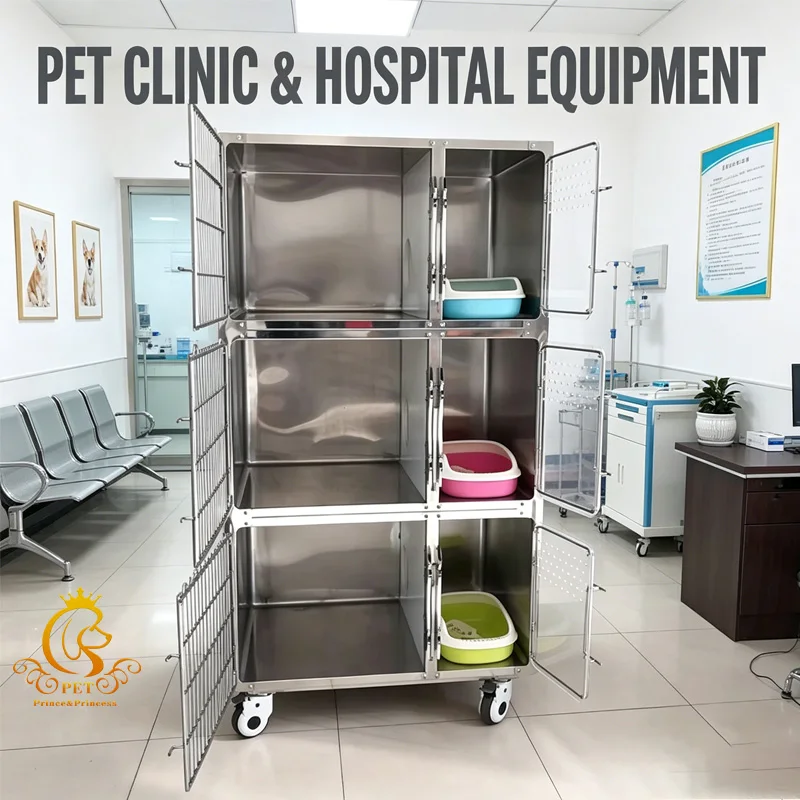 Veterinary Equipment 304 Stainless Steel Cat Cage With Feeding Area Factory Direct Pricing Kitten Cages for Pet Clinics