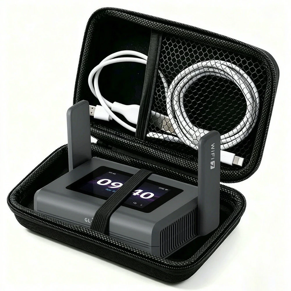 GL.iNet Slate 7 Pro (GL-BE10000) Wi-Fi 7 トラベルルーター用ハードキャリングEVAケース アクセサリー収納バッグ 耐衝撃ケース