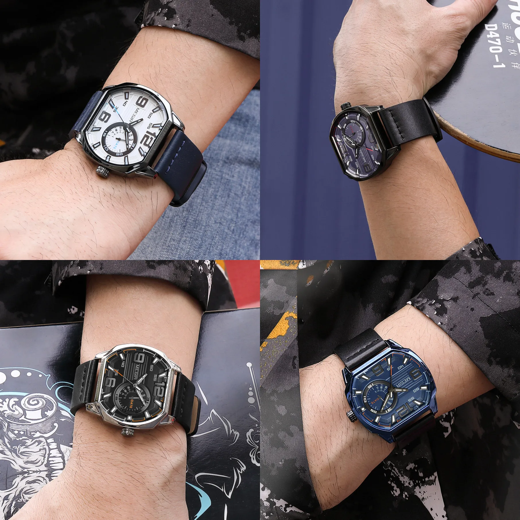 MEGIR Relogios Masculino Fashion Men's Sports Watches Luxury Leather Quartz Wristwatch Man Casual Wrist Watch Clock Montre Homme