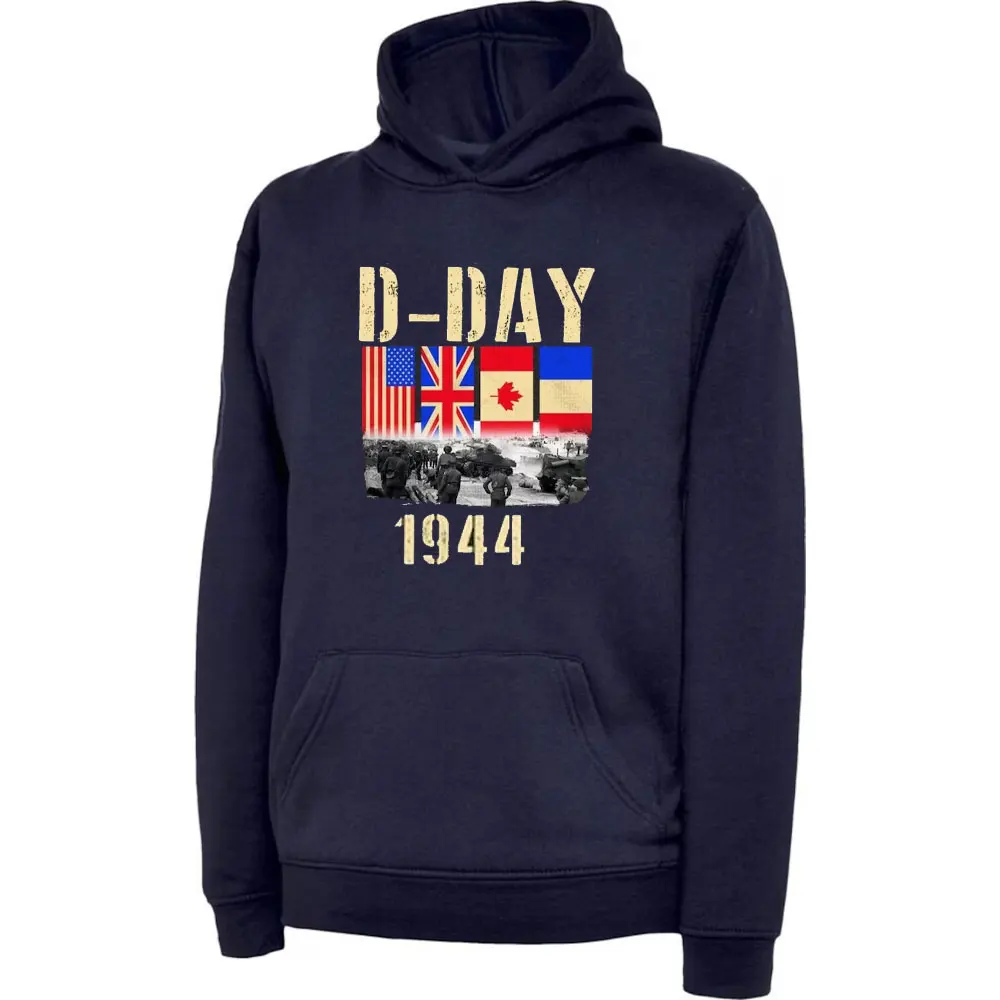 D-Day هوديي نورماندي الهبوط 81th-82th الذكرى 1944 المملكة المتحدة المخضرم هدية هود أعلى Harajuku بلوزات الرجال الملابس الشارع الشهير #1