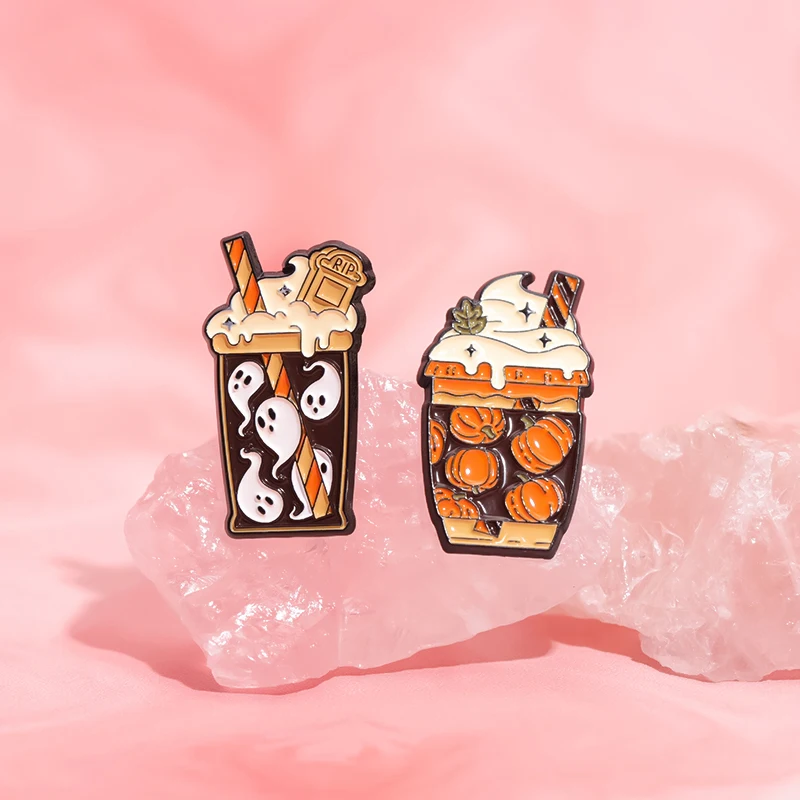شبح اليقطين شرب المينا دبابيس الإبداعية هالوين الحليب الشاي الآيس كريم دبابيس معدنية شارة التلبيب مجوهرات هدايا للأطفال الأصدقاء