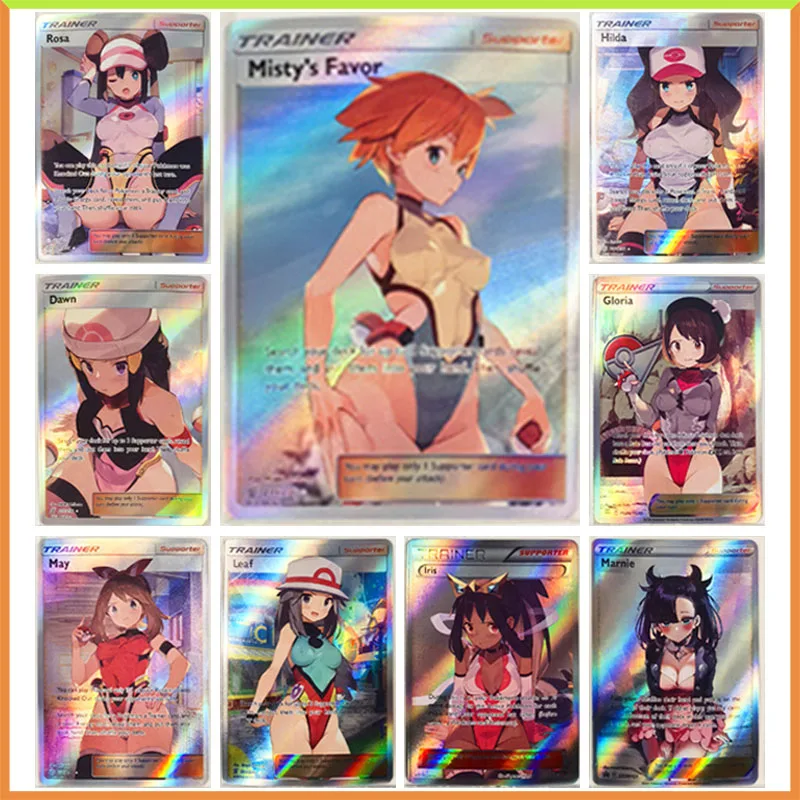 

9PC/Set Anime Pokemon DIY ACG Laser Flash Cards Rosa Dawn Marnie Toys for boys Collectible Cards Christmas Birthday Present