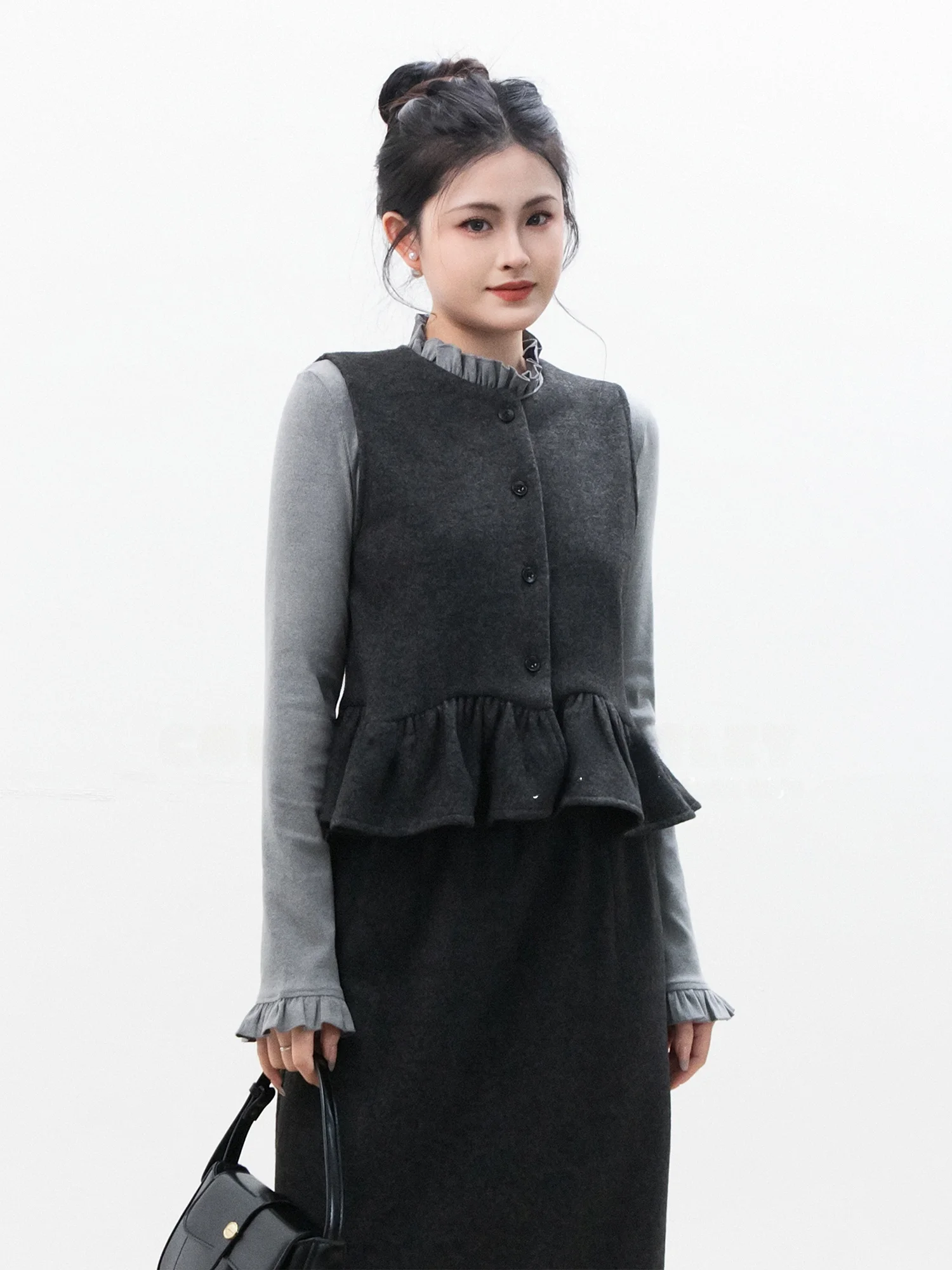 

Chelzy Ele Vest Set Women's Spring Autumn Commute High-End Feel Base Layer Skirt Tee-Piece Set Faionable Workwear