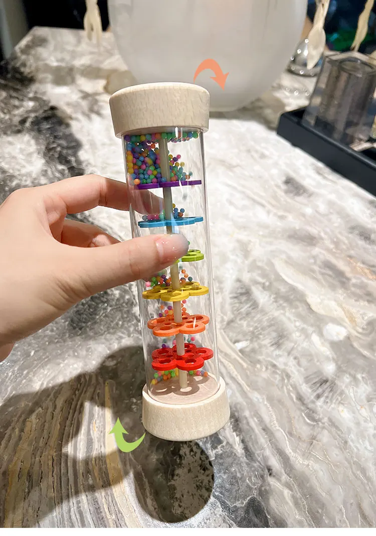 Montessori Baby Rain Stick Rainbow Hourglass Rain Music Rattle Baby Educational Toy Colorful Montessori Sensory Toys for Kids