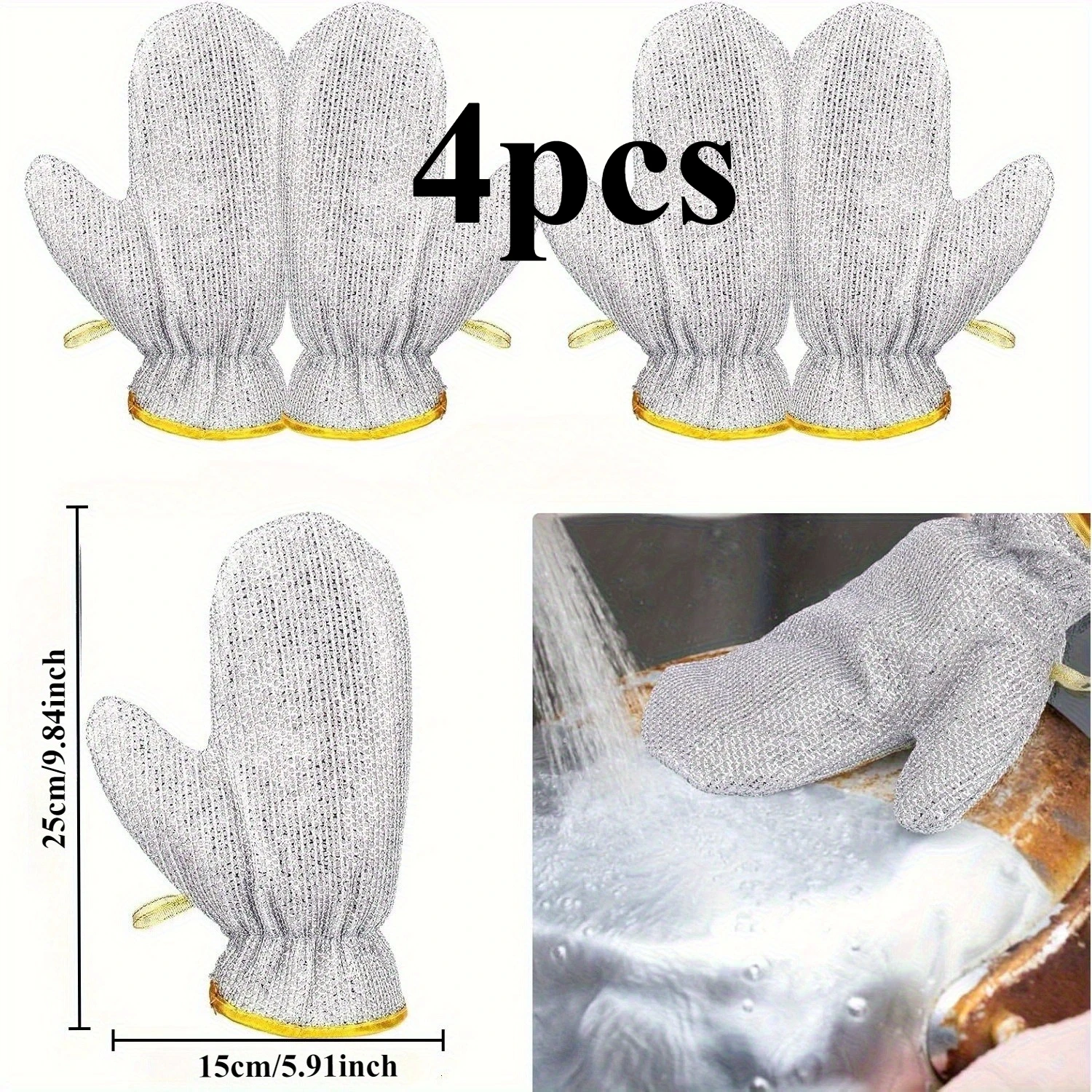 Dishwashing gloves, comfortable household laundry double-sided silver hand-wiping gloves, suitable for cleaning various items