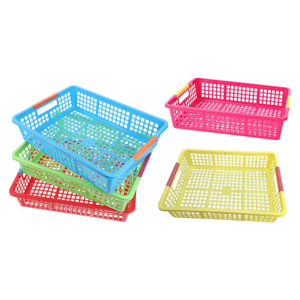 

5Pcs File Basket Stackable Plastic Organizer Storage for A4 Papers Snacks Fruits Classroom Office Desktop Use Stackable Basket