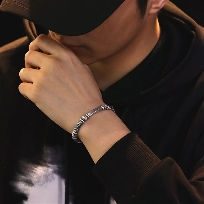 Retro Lines Flower Rotating Bead Twisted Bracelet For Men Jewelry Lucky Hand Accessoried Bangle Male Gift For Birthday