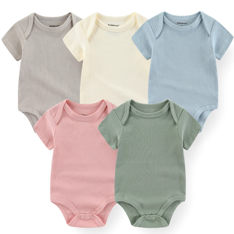 5Pcs/lots Solid Baby Bodysuits Overalls Baby Boy Clothes Short Sleeves Newborn Babies To 3 Months Kids Jumpsuits