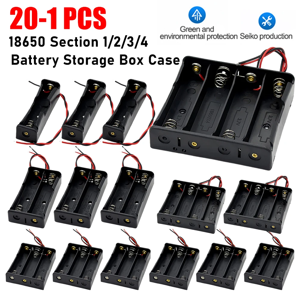 20-1PCS 18650 Battery Holder with Wire Lead Plastic Container 1 2 3 4 Slot 3.7V 18650 Battery Power Bank Holder Storage Box Case