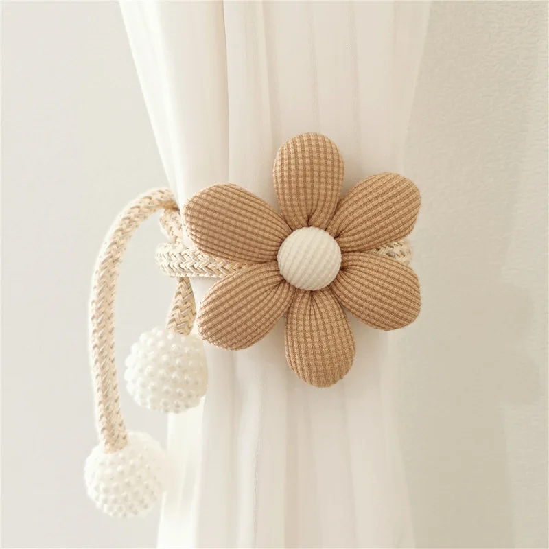 2Pcs Nordic Ins-Style 3D Flower Pearl Curtain Tiebacks for Children's Room Decoration Mosquito Net Tie Ropes