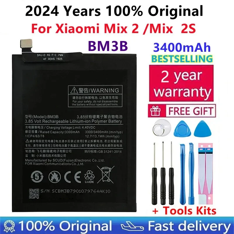 

100% Original For Xiao Mi Original Replacement Battery BM3B For Xiaomi MIX 2 2S 3400mAh High Capacity Phone Batteries Free Tools