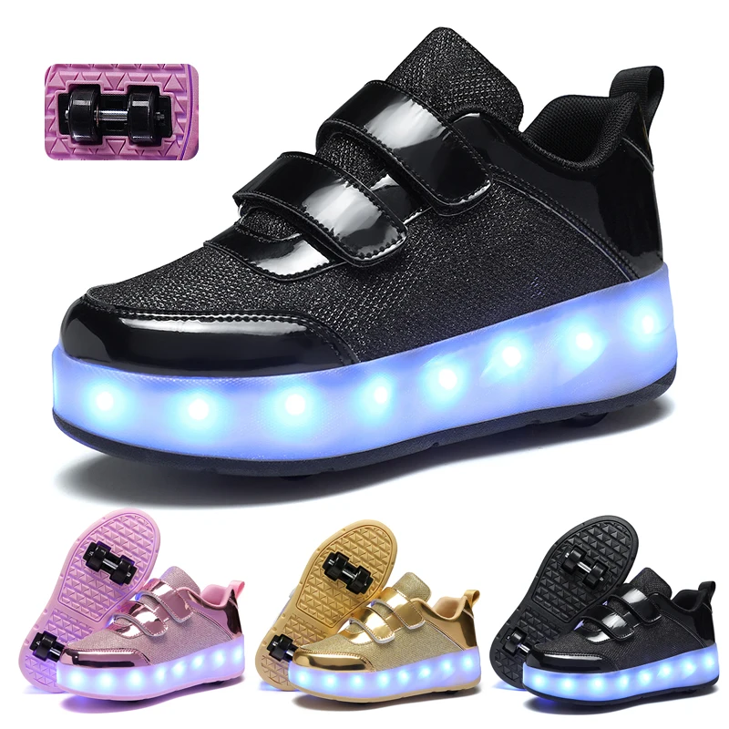 

Fashion spliced bright top sneakers for students with light roller skates 4-wheel detachable wheel sneakers