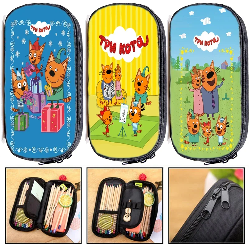 Kids TpnkoTa Three Kittens Pencil Case Boys Girls E Cats Pencil Box Children My Family Three Happy Cats Stationery Storage Bags