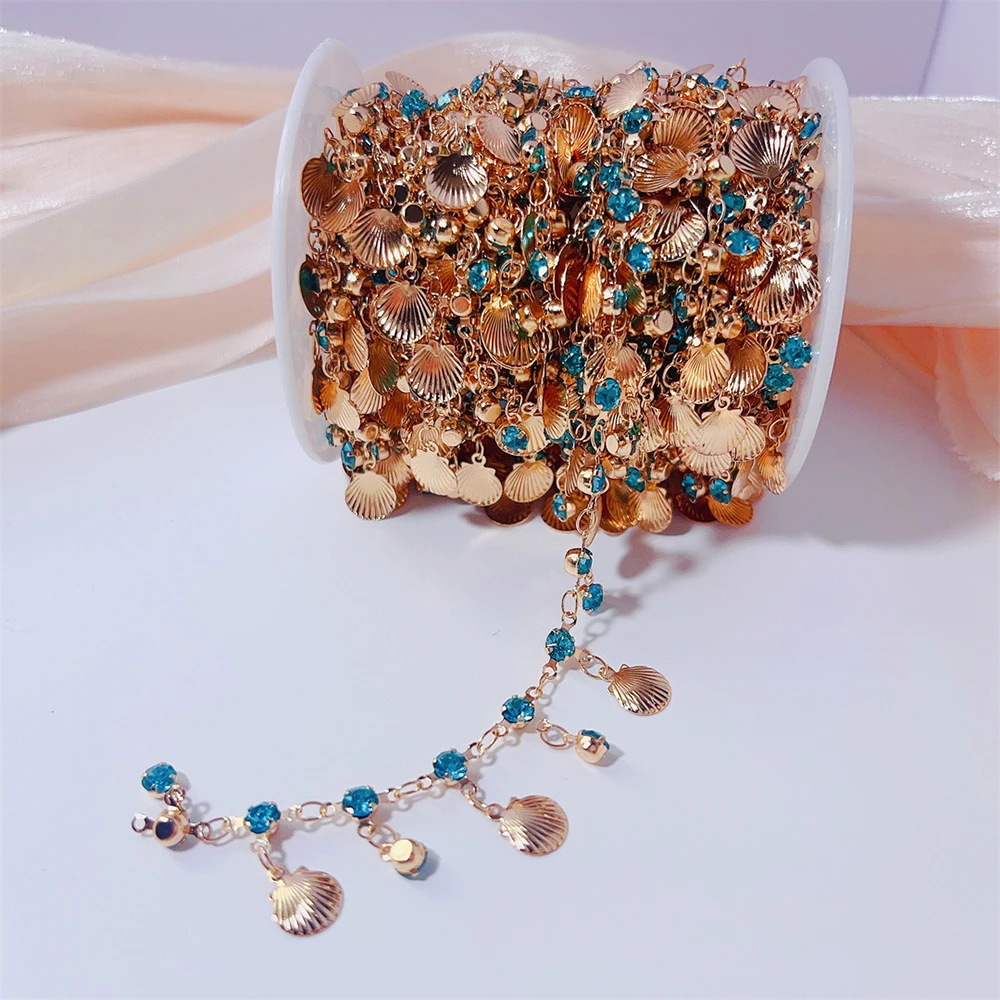 1Meter Blue Crystal Charms Copper Chain Bead Pendants KC Gold Color Chains for Necklace Bracelet Chains Jewelry Making DIY