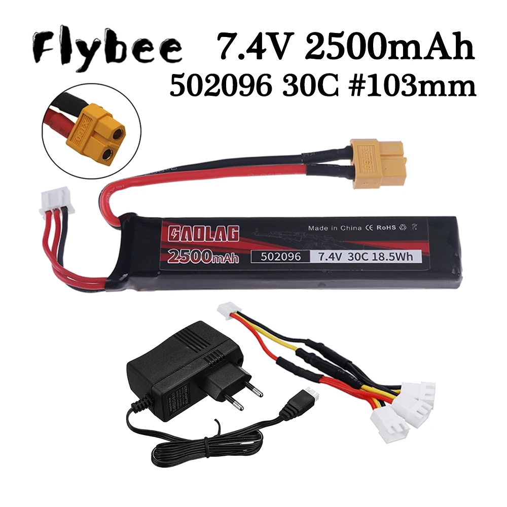 7.4V 2500mAh 30C Lipo Battery 502096 Water Gun Battery XT60 plug for AKKU Mini Airsoft BB Air Pistol Electric Toys Guns Parts