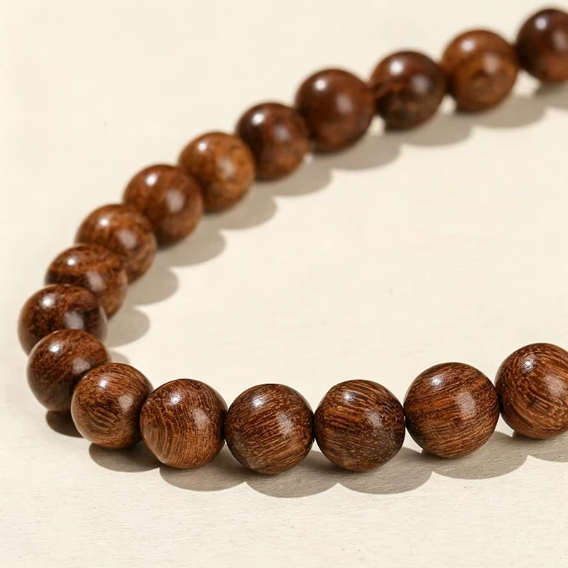 Natürliche Holzperlen aus Goldseide und Sandelholz, runde Buddha-Perlen, verschiedene Größen für Schmuckherstellung, DIY-Halsketten, Armbänder, Zubehör, 6, 8, 10 mm – Detail 4