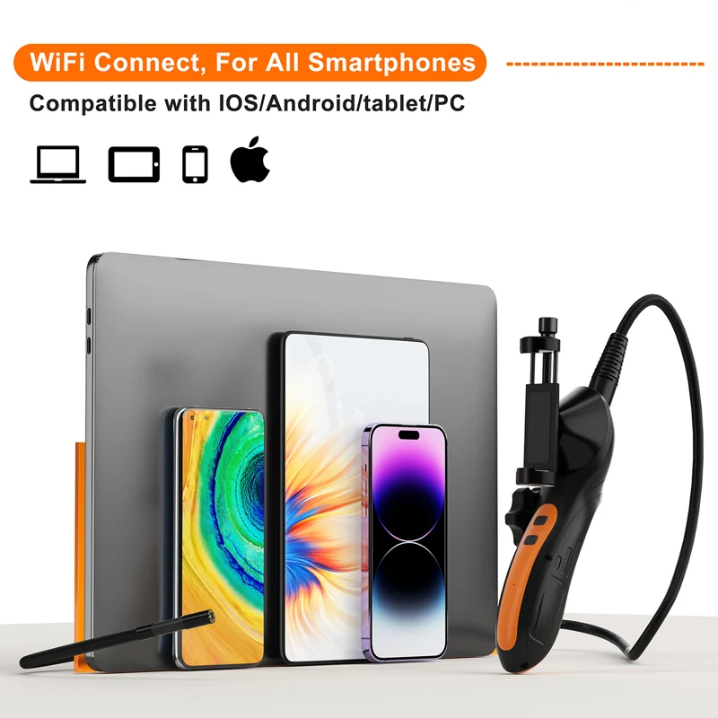 180° Steering WiFi Endoscope Camera for iPhone Android HD1080P Waterproof Hand-held 360 Degree Steer Inspection Borescope Camera