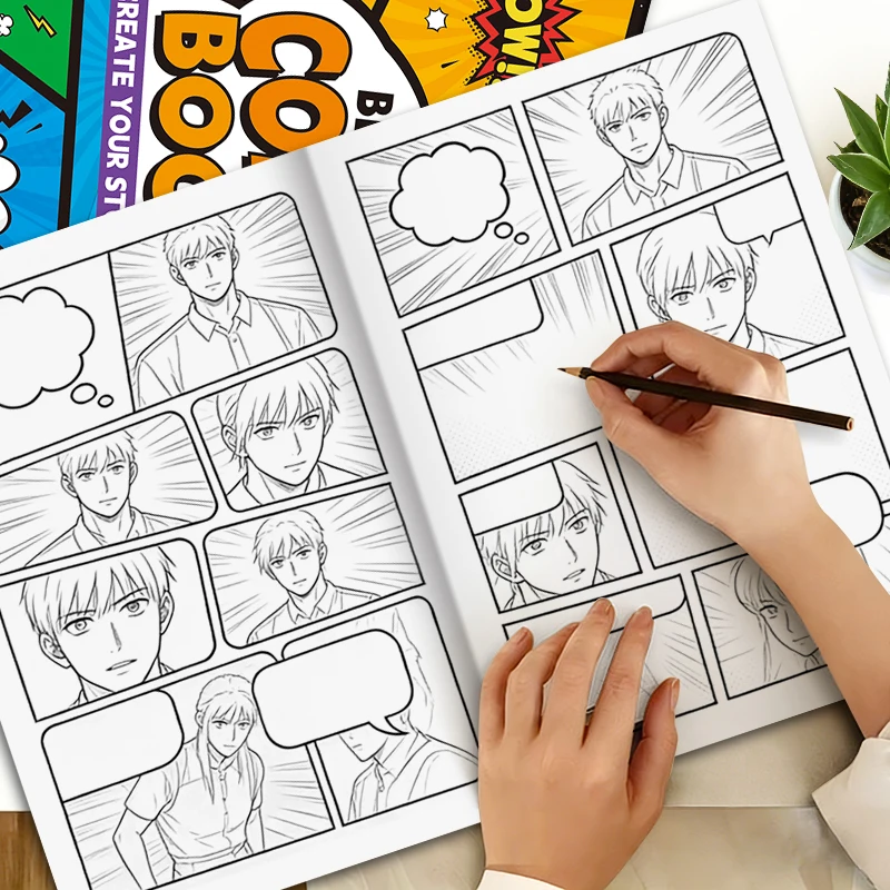 Leeres Comic-Erstellungsbuch, 32 Seiten, Multi-Vorlagen-Skizzenbuch im amerikanischen Stil, trendiges Storyboard-Skizzenbuch für Erwachsene, wischfestes Papier, DIY-Kreativgeschenk,