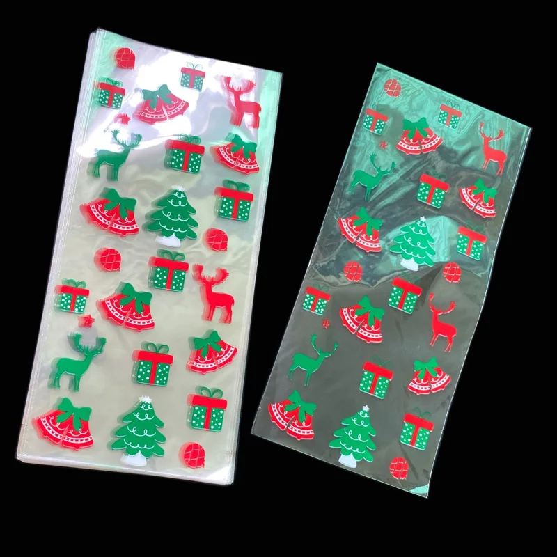 50 stücke Weihnachten Cookie Taschen Santa Claus Schnee Deer Frohe Weihnachten Drucken Kunststoff Tasche Open Top Party Favor Verpackung Liefert WEIHNACHTEN – Detail 8