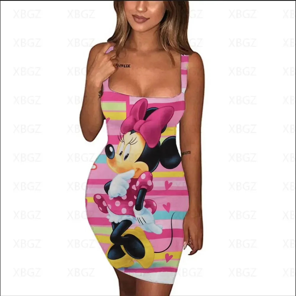 

Women's Summer Dress Tight Minnie Mouse Dresses 2024 Mickey Sexy Disney Print Fashion Cartoon Sling Slim Fit Sleeveless Top 3XL