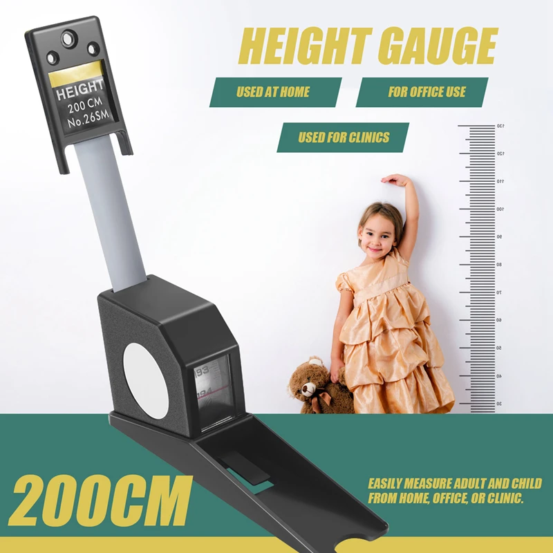 200Cm Stadiometer Black Wall Mounted Height Meter Growth Ruler Cm Metric Tape Measures