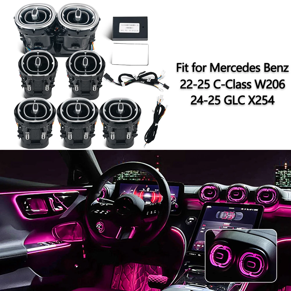For Mercedes Benz Accessories C W206 X254 GLC LED Turbine Nozzle Air Vent Ambient Light 64 Colors Air Conditioning Decoration