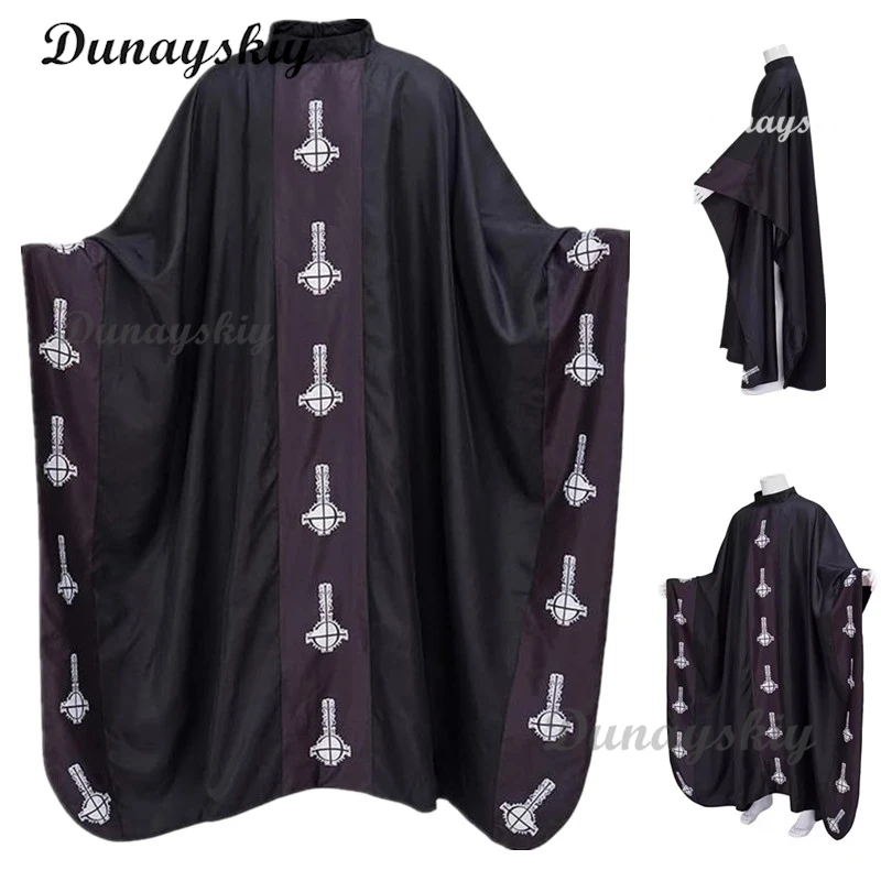 

Medieval Papa Emeritus Cape Cosplay Costume Middle Ages Black Cloak With Hat Full Set For Adult Halloween Party Suit