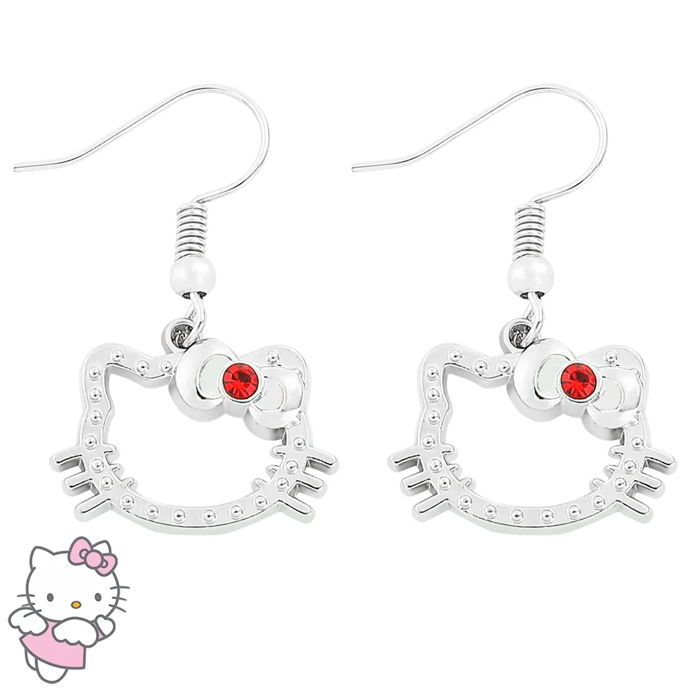 Anime Sanrio Kitty Cat Earrings Cartoon Figure Kitty White Hollow Ear Drop Earrings for Girl Kawaii Xmas Jewelry Accessories