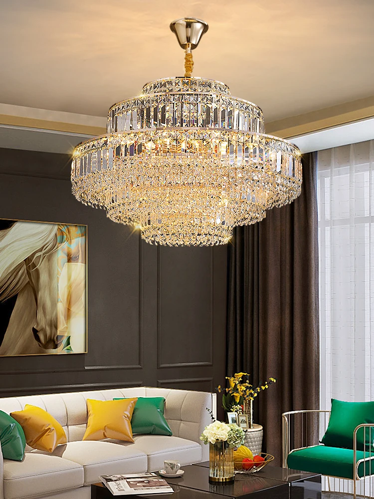 Golden Crystal Chandelier Living Room Modern D60cm Dining Round Deco Kitchen Hanglamp Bedroom Round Crystal LED Lights New Lamps