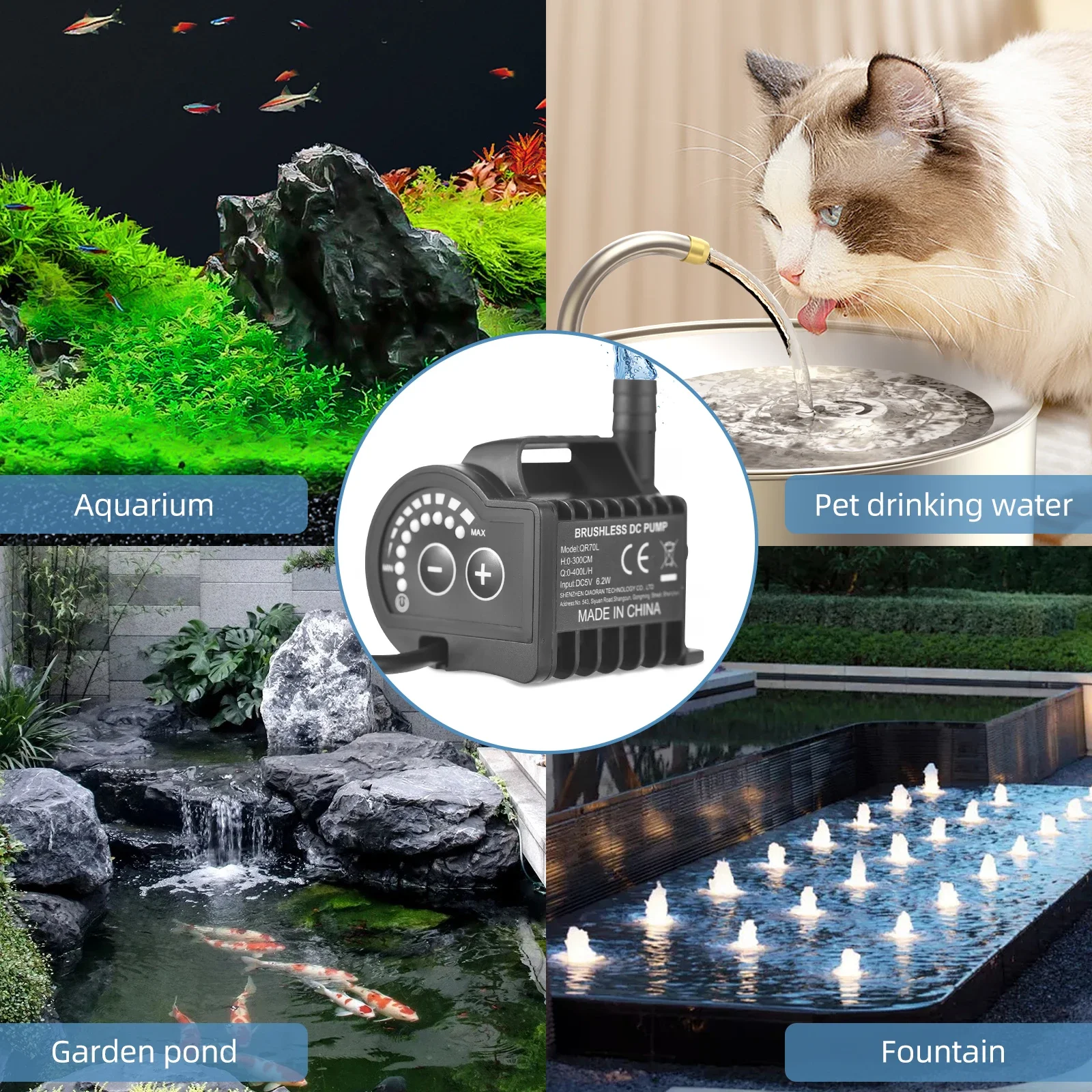 Adjustable Water Pump 5V with 8 Gear Acceleration/Deceleration Timing Function USB Powered for Ponds Aquariums and Pet Drinking