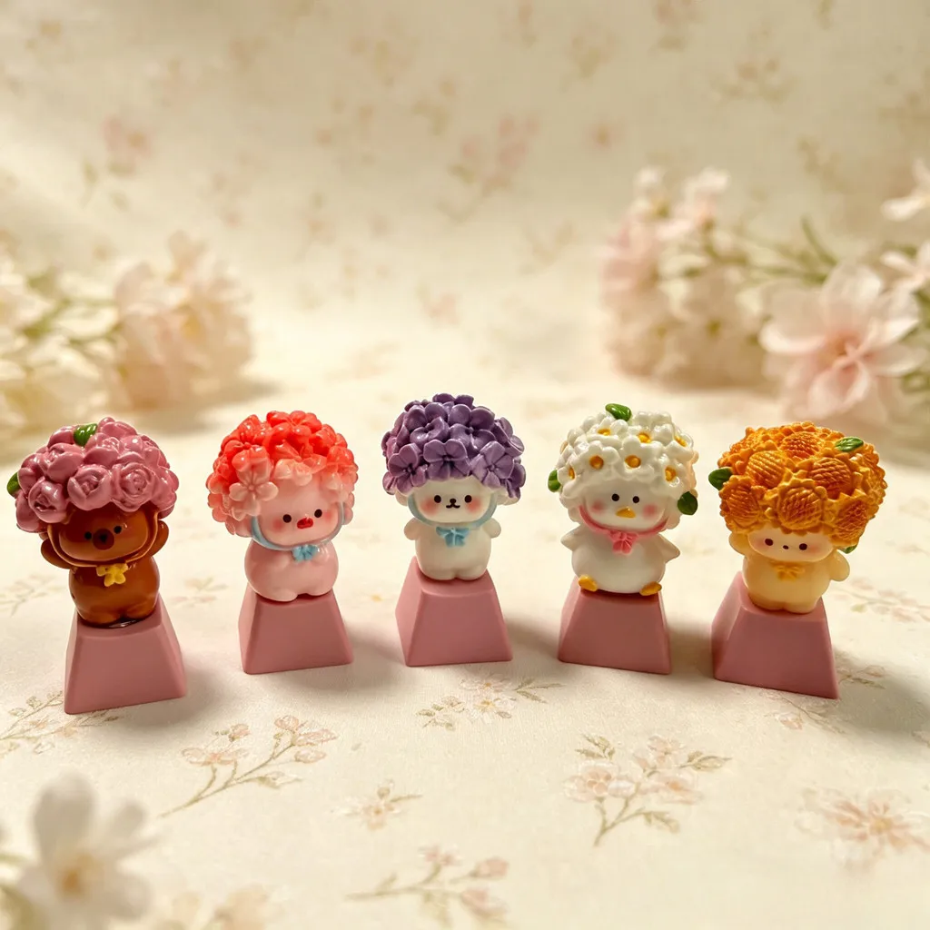 Cute Cartoon Flower Hat Animals Keycaps DIY Handmade Custom Gifts Couple Mechanical Keyboard Material ESC Keycaps