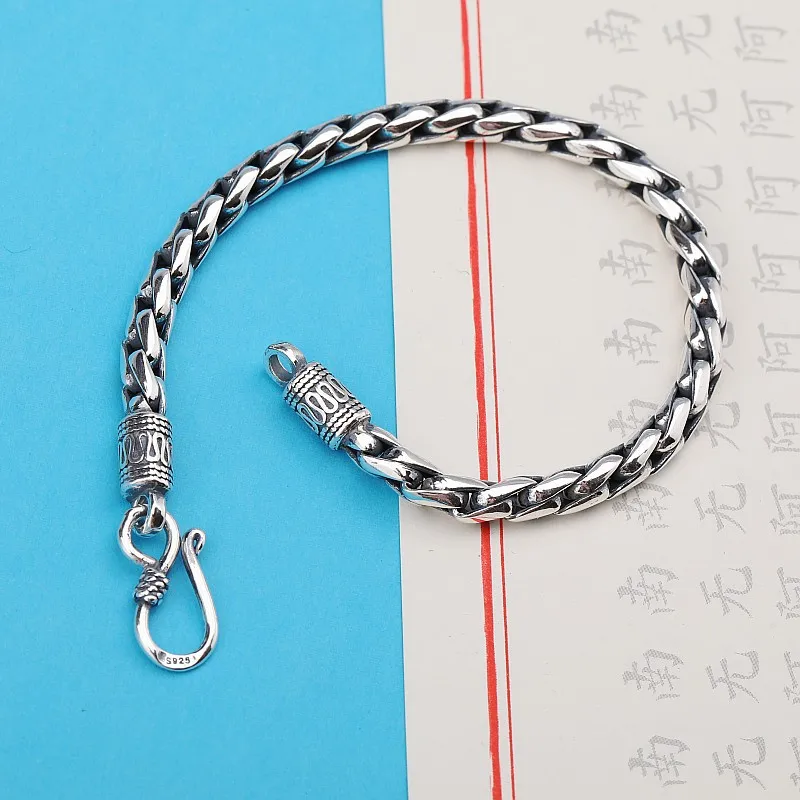 Genuine BOCAI S925 Sterling Silver Bracelets for Men Women New Fashion Screw Thread Weaven Twist-chain Punk Vintage Jewelry