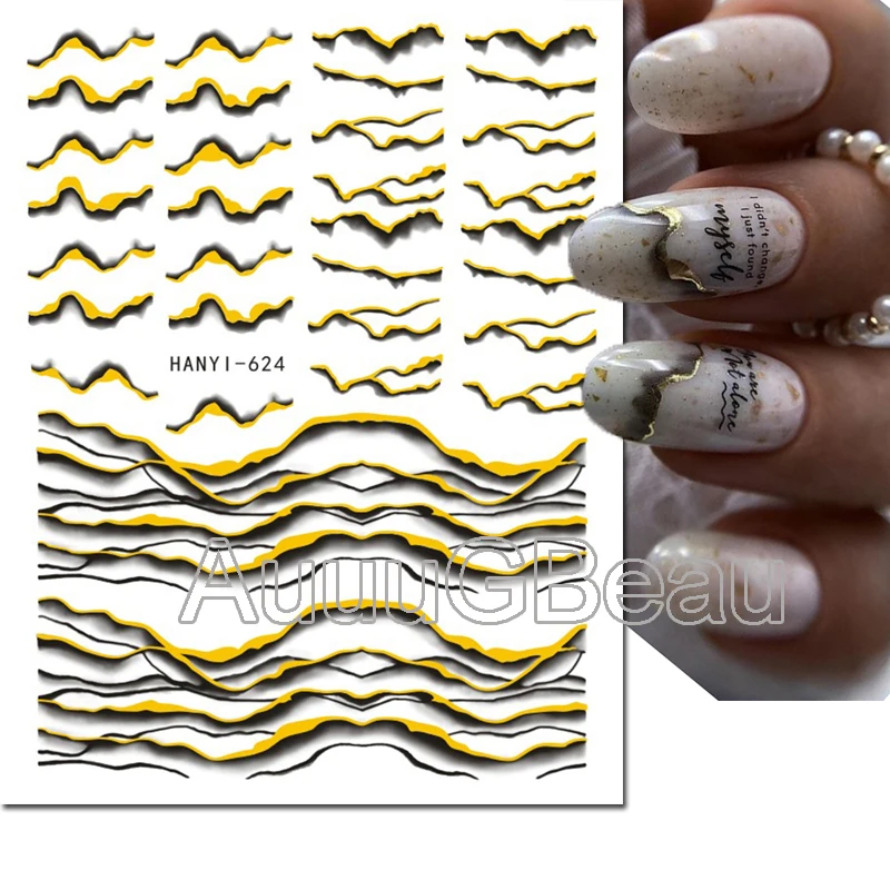 3D Nail Art Aufkleber Wellen Murmeln geometrische Linien blühen raucht selbst klebende Schieber Nagel Aufkleber Dekoration für Maniküre