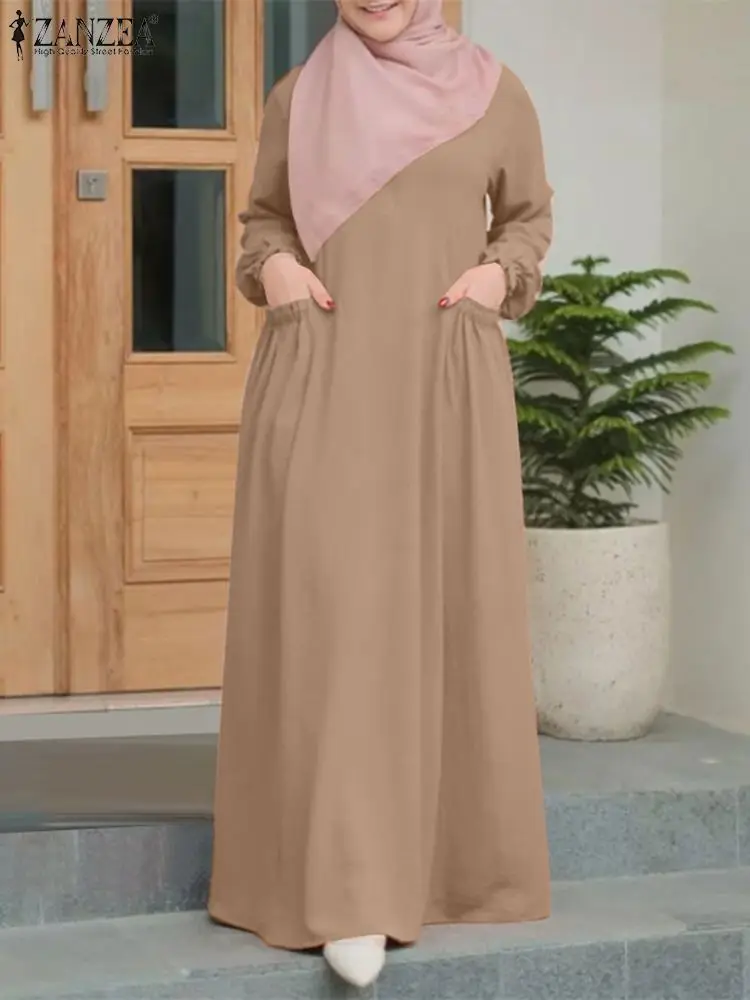 ZANZEA-vestido musulmán de manga larga para mujer, Hijab, Eid Mubarek Abaya, Túnica Maxi informal, ropa de verano de otoño, 2023