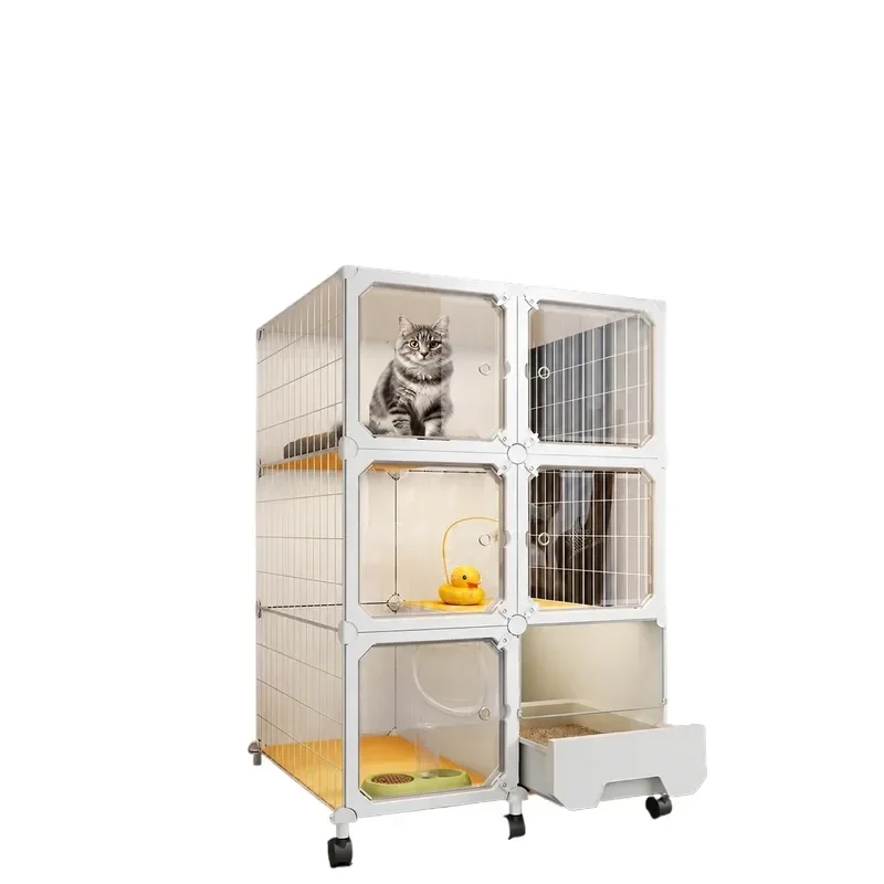 Panoramic Cat Villa Cage Indoor Litter Box Cabinet with Toilet Integrated Space Saving Design for Small Apartments