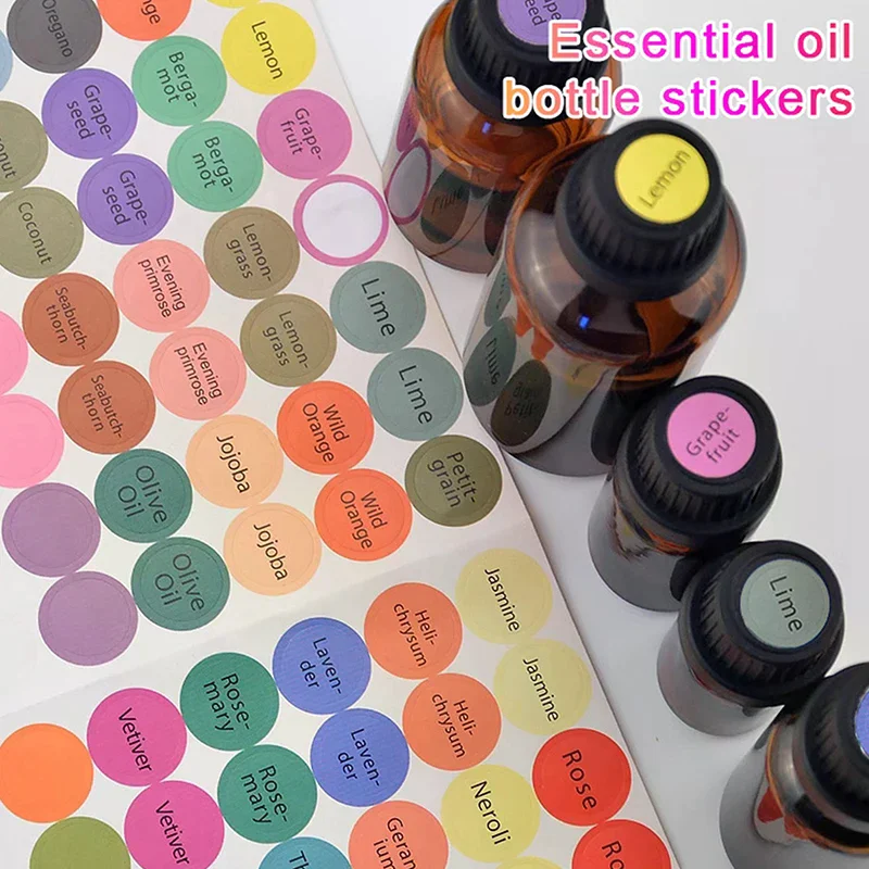 1set Pre-Printed Essential 192pc Essential Bottles Labels Oil Cap Lid Round Circle Stickers Colorful for All Young Living Oil