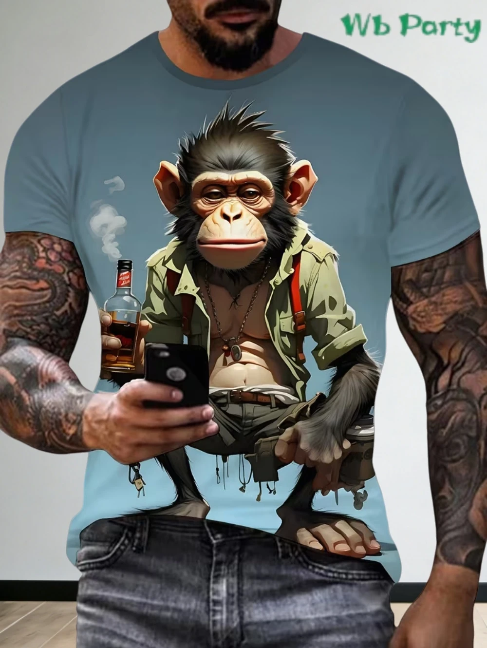 

3D Printed Funny Monkey Graphic T-Shirt for Men Causal Short Sleeve Oversized Pullover Tshirts Top New in Men's Monkey Tee Shirt