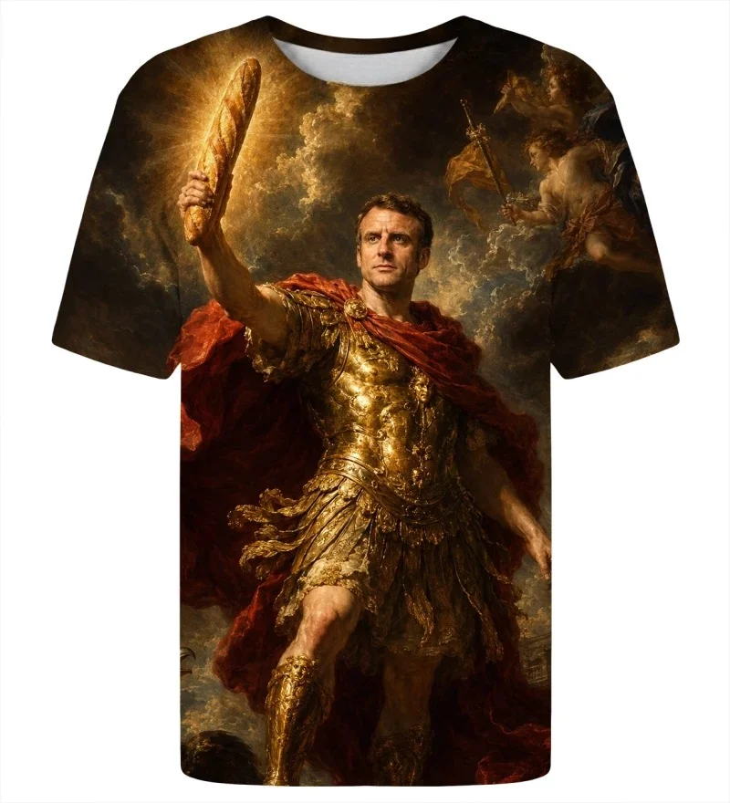 Men Baroque Oil Painting 3D Print T-Shirt, Roman Golden Armor Warrior Retro Art, Mythological Style Top, Party and Holiday Gift