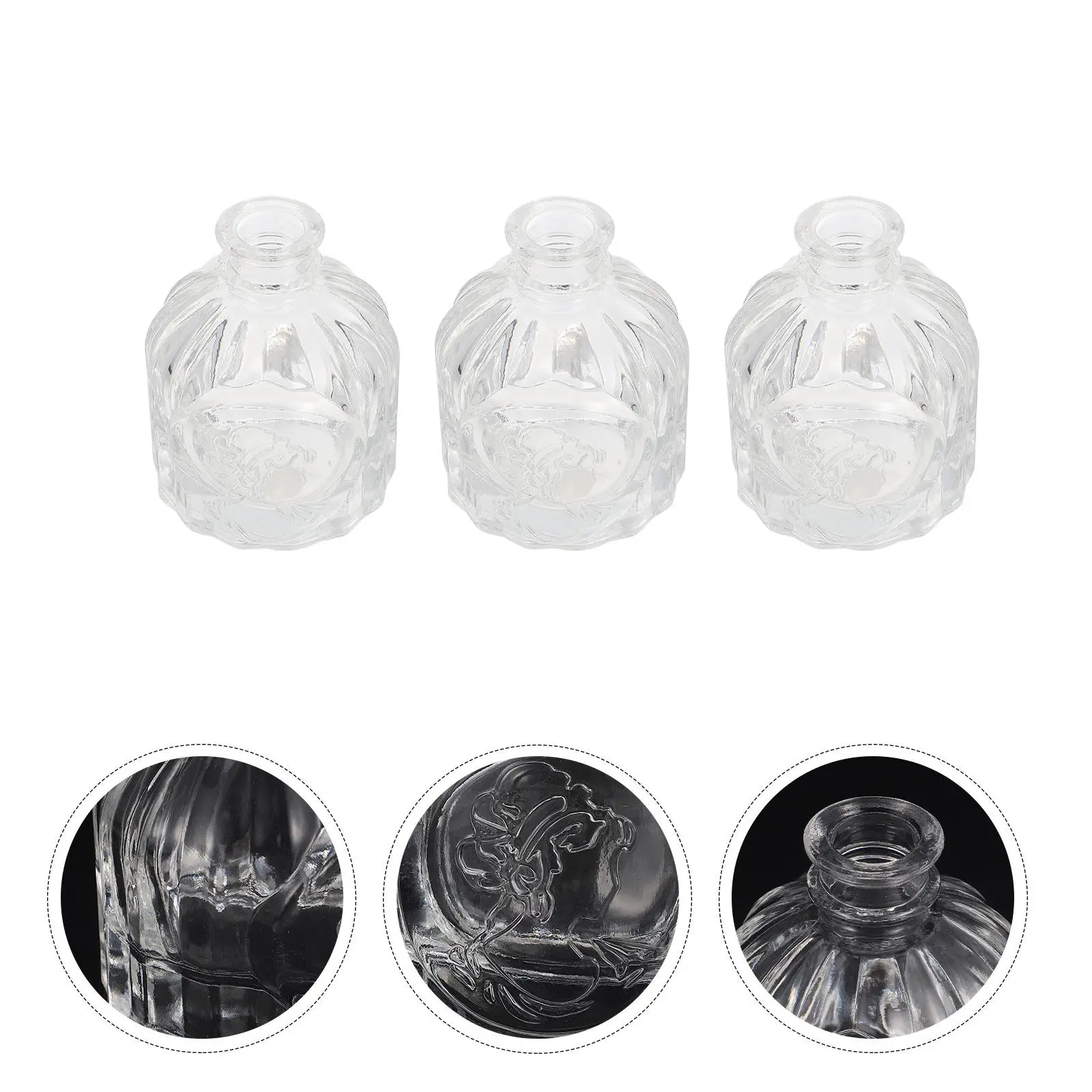 3Pcs Embossed Glass Vase Small Creative Home Decor for Bedroom Living Room Office Desktop Flower Arrangement Hydroponic Plant
