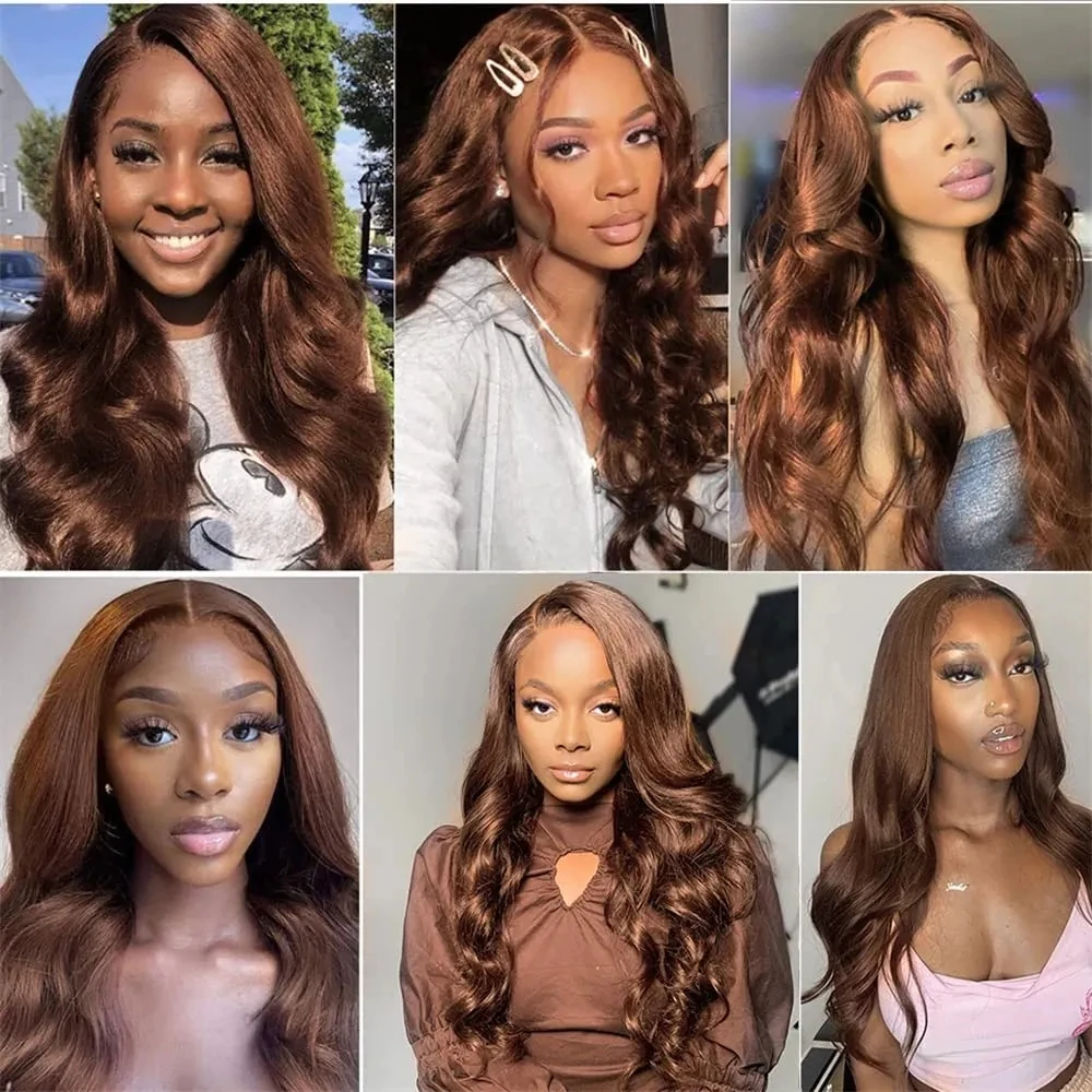 Sleek Chocolate Brown Color 4# Brazilan Body Wave Lace Frontal 13x5 Human Hair Wigs HD Lace Transparent Wig Natural Glueless