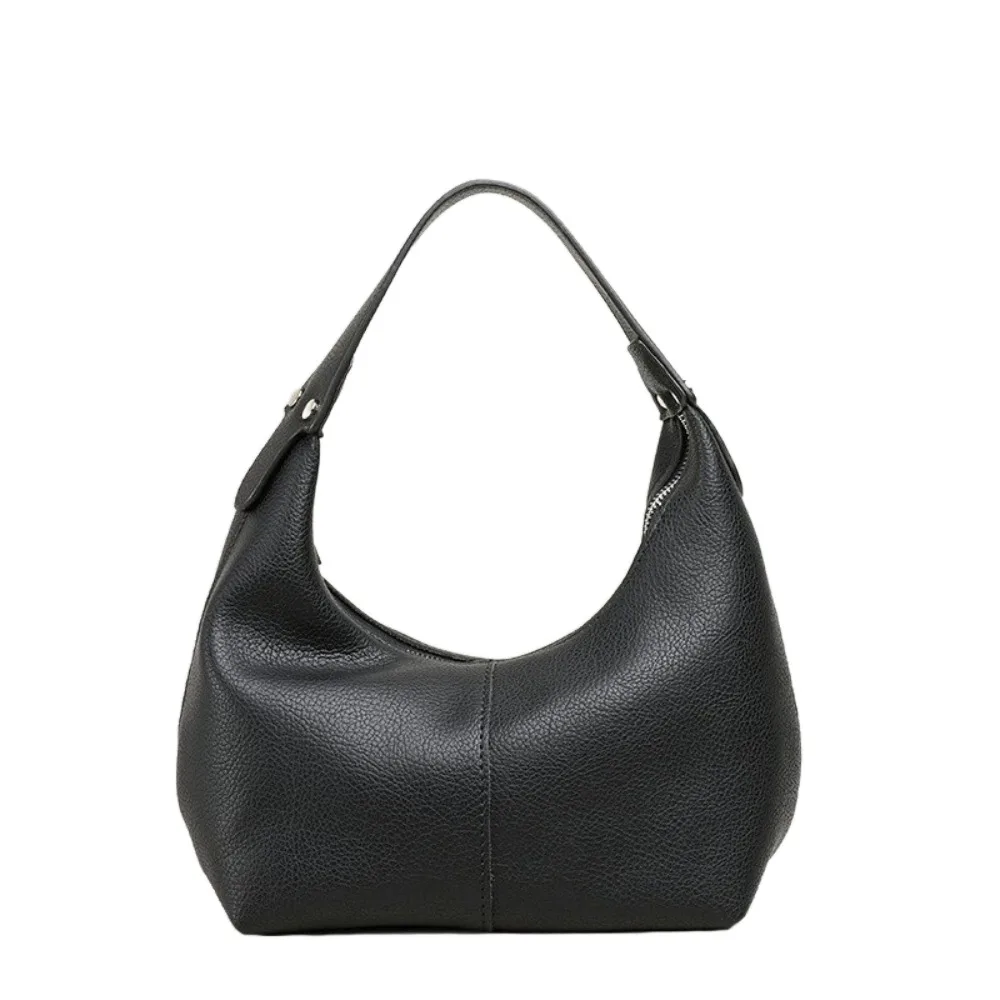 

Large Capacity Lichee Pattern Shoulder Bag Solid Color Handbag PU Dumpling Bag Fashion Design Korean Style French Style Handbag